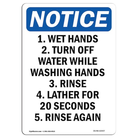 OSHA Notice Sign, 1. Wet Hands 2. Turn Off Water, 7in X 5in Decal